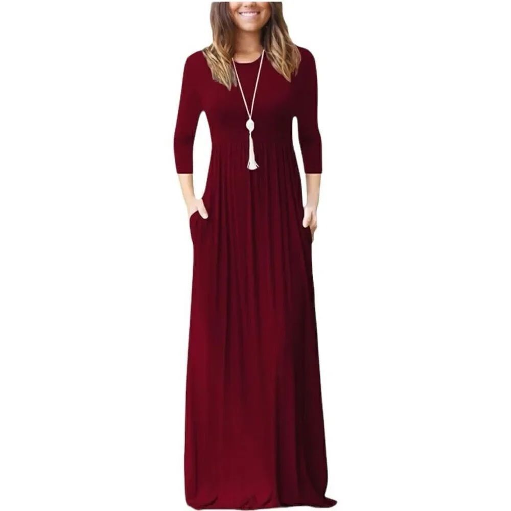 NWT Womens ReoRia 3/4 Sleeve Cranberry Jersey Knit Maxi Dress - Sz S